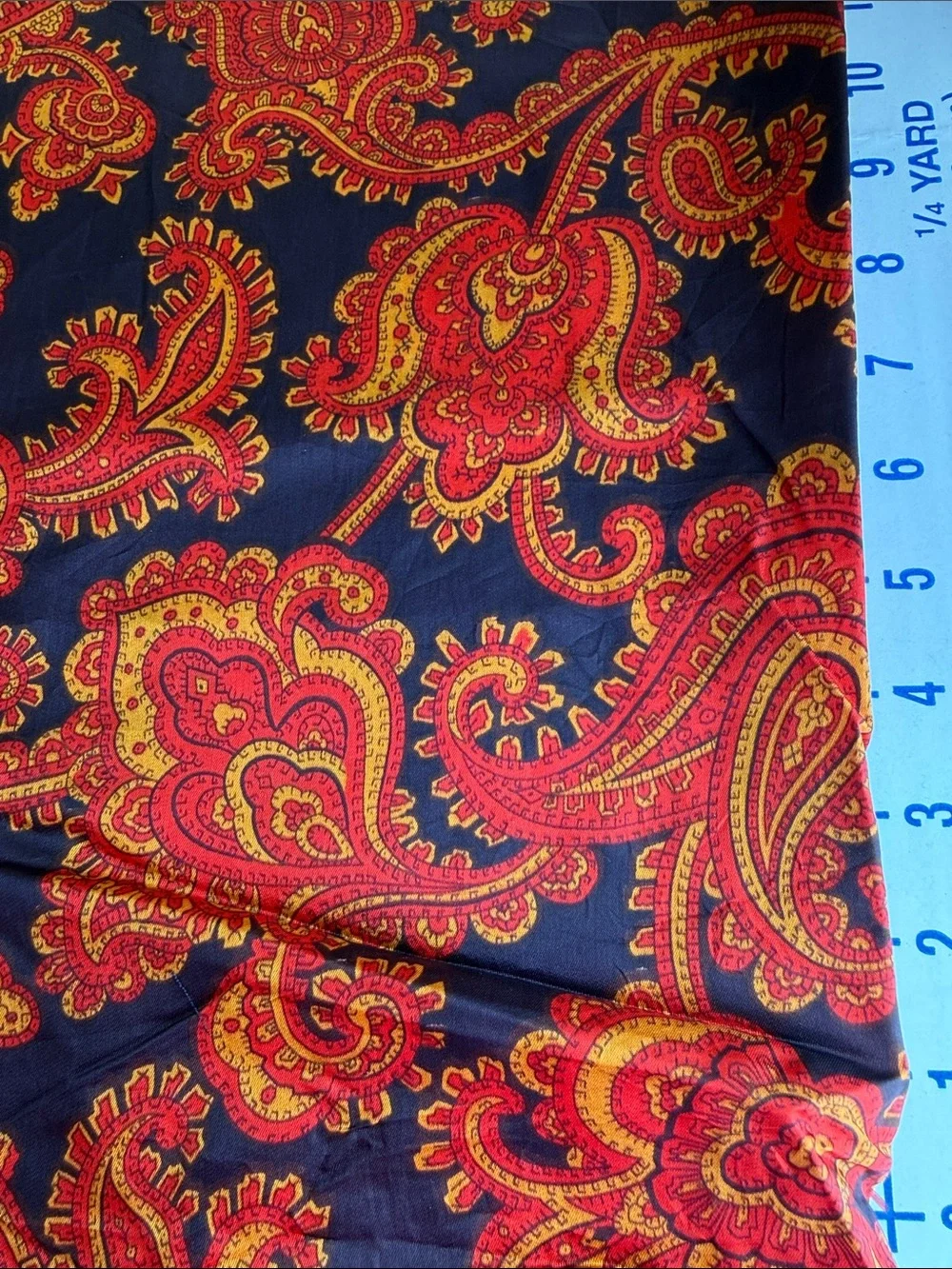 Vintage 1970s Paisley Dress Fabric 1.5 Yards x 42” Red Gold Black Lightweight